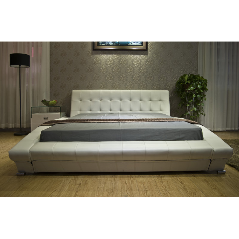 Lit plateforme tapissier, Blanc, Grand