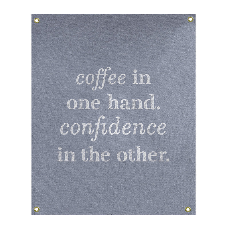 Tapisserie de polyester à citation de café et de confiance en polyester, H 36 po x l 26 po, Bleu / Blanc