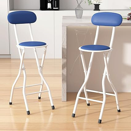 Upholstered Faux Leather Bar Stool, Blue/White