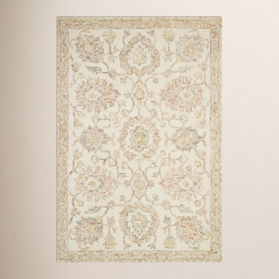 Aden Ivory Blush Hand-Hooked Wool Oriental Rug
