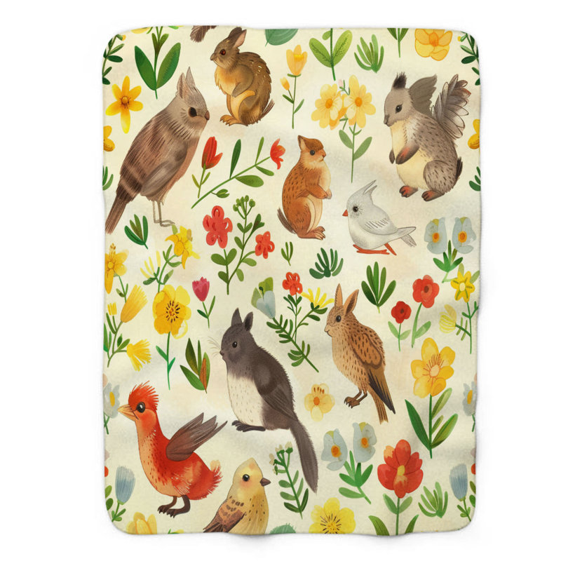 Couverture de sherpa de qualité supérieure Springtime Fauna, Lit simple