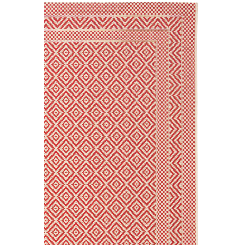 Tapis intérieur / extérieur beige / rouge à motif géométrique Arneshia, Rectangle 5 pi 3 po x 7 pi 7 po