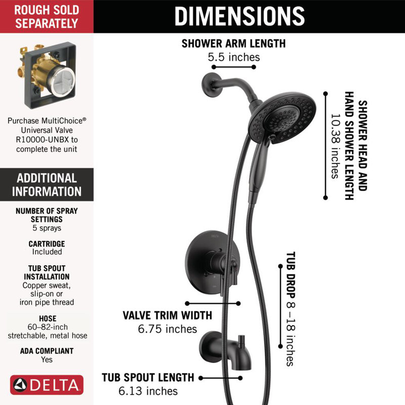 SAYLOR™ Monitor® 17 Series Tub & Shower Trim with In2ition®, Matte Black