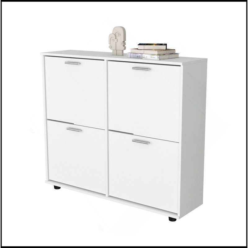 Armoire de rangement blanche à chaussures inclinable avec plusieurs compartiments et design moderne