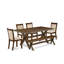L'ensemble de salle à manger 6 pièces contient une table de salle à manger rectangulaire avec des pieds en X et 4 chaises Parson en tissu de café avec un banc, patiné-139488038-139488036