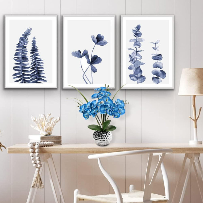 Orchidée artificielle bleue 20 po avec vase argenté 20 po