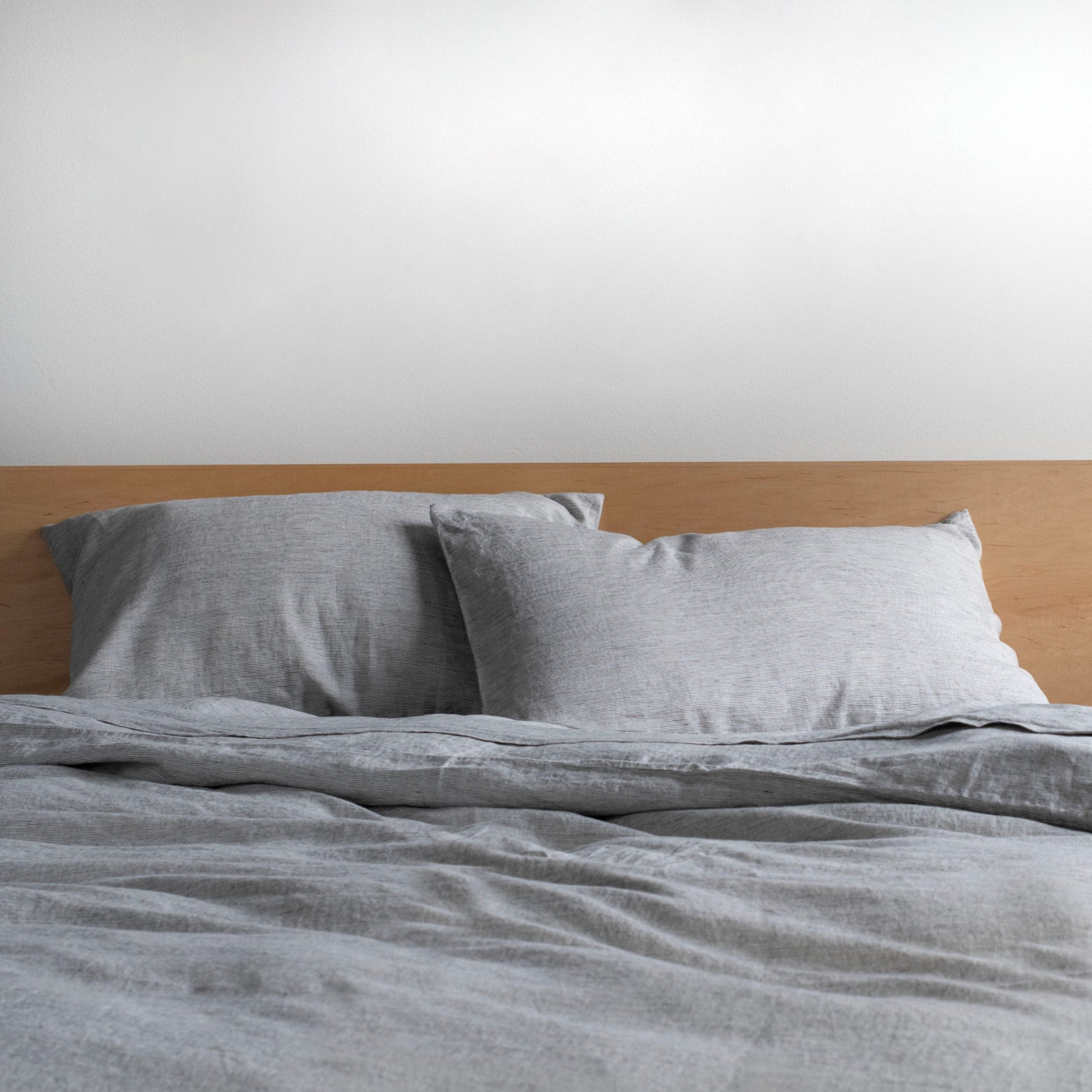 100% French Linen Duvet Cover & Sham Set, King Duvet Cover + 2 King Pillow Shams, Shadow Pinstripe Striped