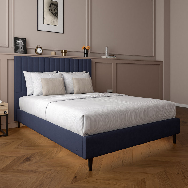 XR Living Maisie Fabric Bed Frame with LED Lighting, Navy, Double (4'6)