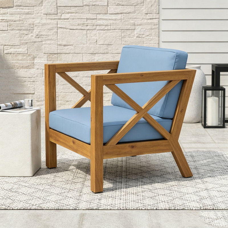 Chaise de patio pour club, bleu, Teak