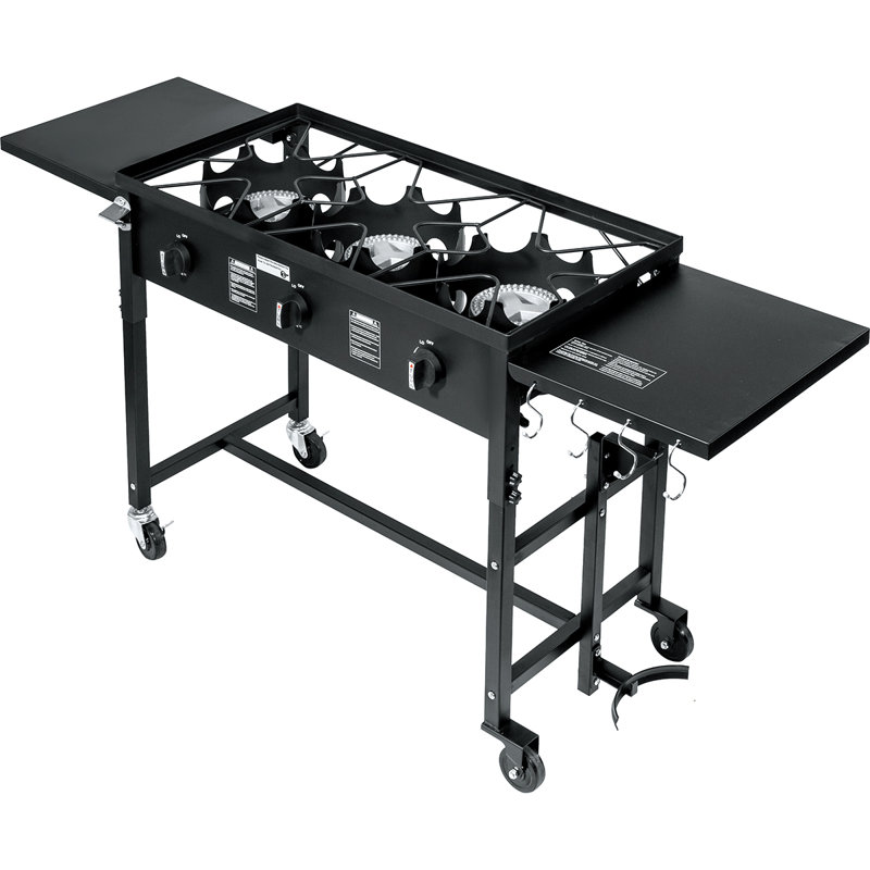 Barton 3-Burner Outdoor Propane Stove Station with Foldable Side Tables & Caster Wheels