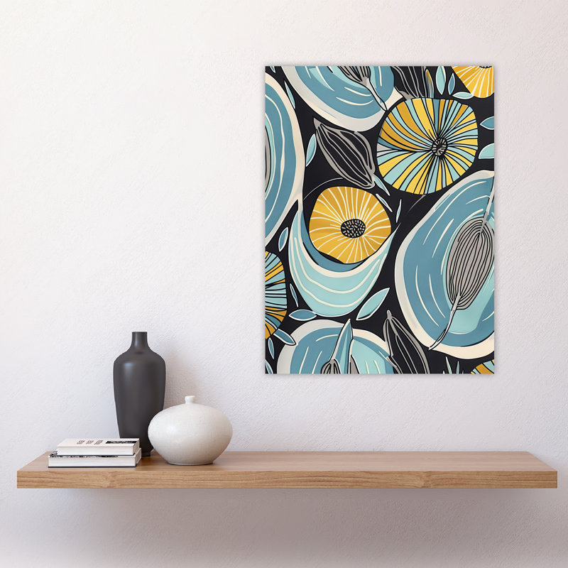 Abstract Blue Flowers Seeds Design Wall Art Print