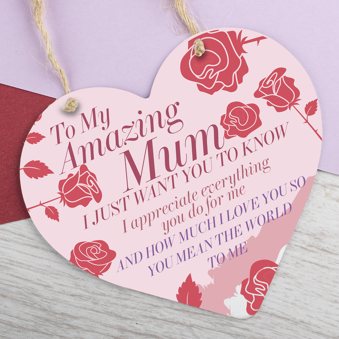 WOODEN HEART PLAQUE AMAZING MUM