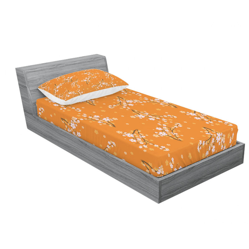 Ensemble de draps floraux cerisier en fleurs, Ensemble de draps pour lit simple avec drap-housse