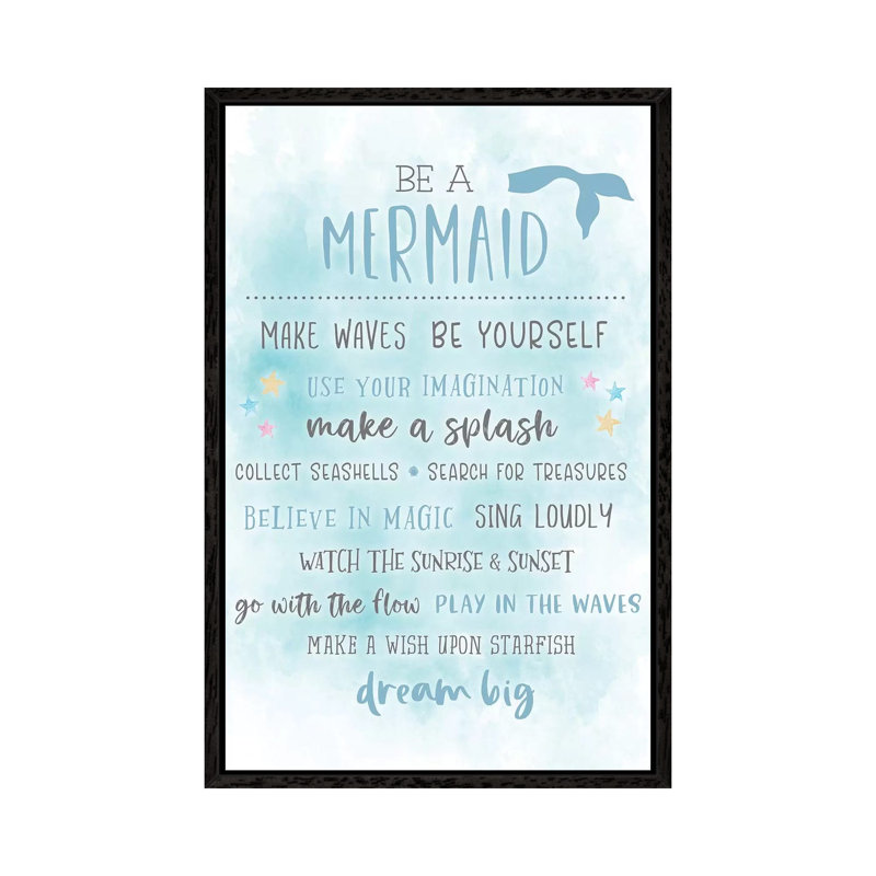 Be A Mermaid - Print on Canvas, 101.6cm H x 20.32cm W x 3.81cm D, Black Framed Canvas