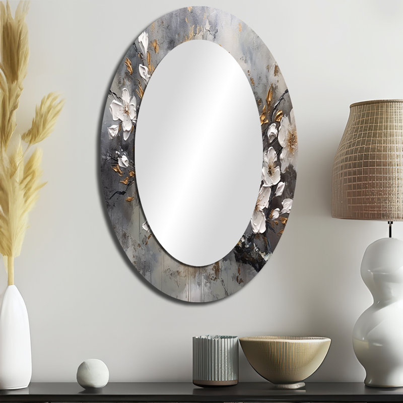 Miroir décoratif floral ovale sur fond blanc, 36 po x 24 po