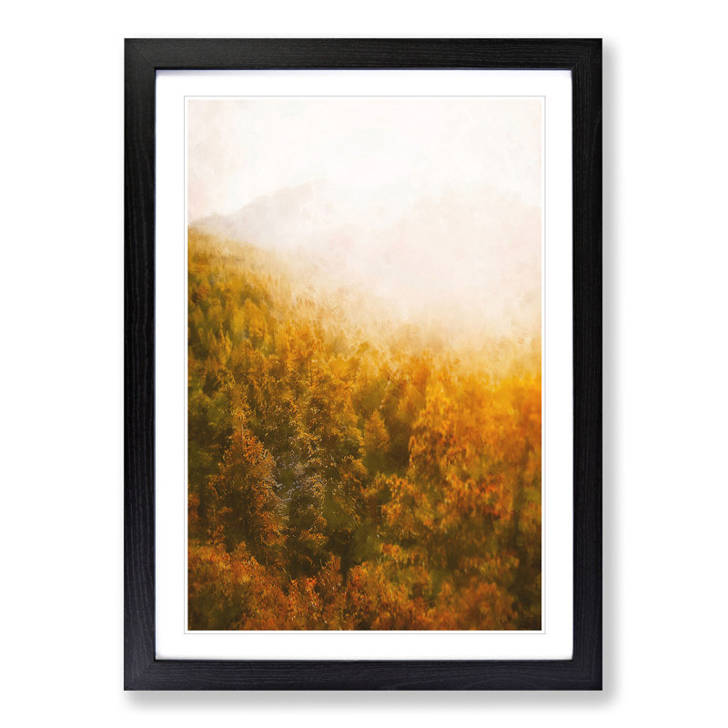 Golden Sun over the Forest - Picture Frame Painting Print, 45cm H x 33cm W x 2cm D, Black Framed