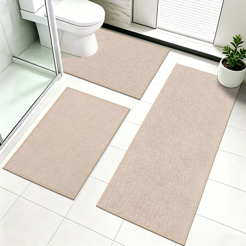 Tapis de bain texturé absorbant antidérapant (ensemble de 3, Beige