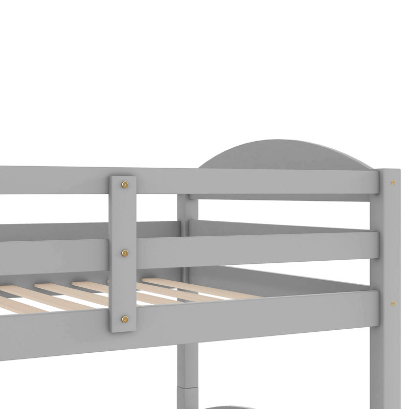 Lit simple superposé en forme de L avec lit gigogne gris - et lit gigogne fiable, sans sommier