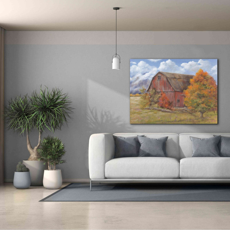 «Autumn Barn» par Pam Britton, estampe numérique sur toile, L 40 po x H 54 po x P 1,5 po