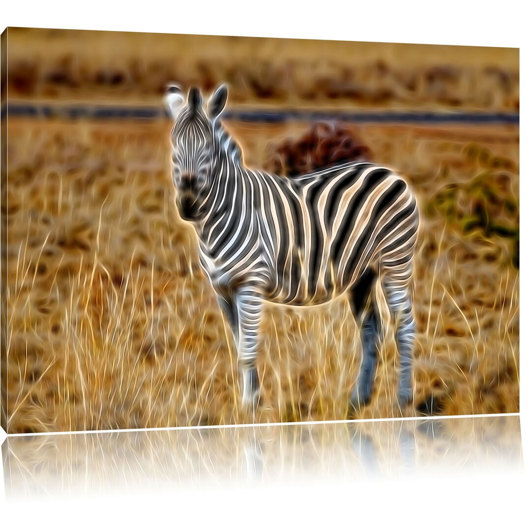 Leinwandbild Zebra im Wildgras in Braun/Creme/Schwarz