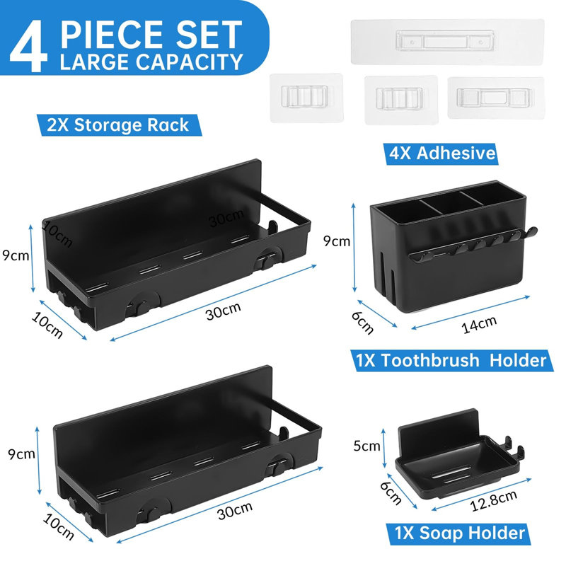Wall Plastic Shower Caddy, Black