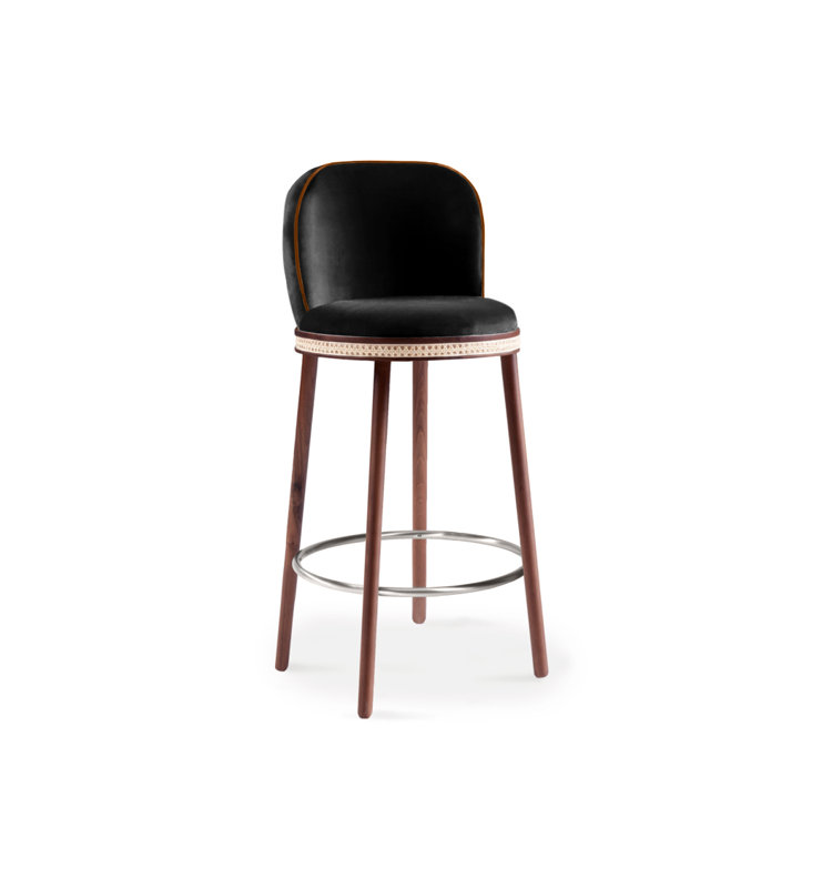 Tabouret de bar et de comptoir Alma, Tabouret de bar (siège d'une hauteur de 30 po), Nickel satiné, Noir