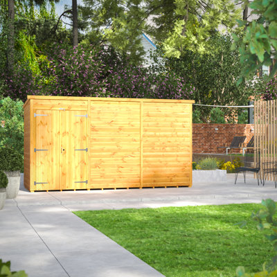 Powersheds 12 x 4ft Timber Tongue & Groove Windowless Pent Garden Shed, Double Doors