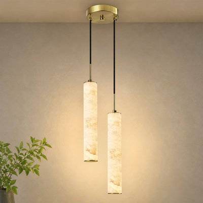 Alison Natural Alabaster Stone Pendant Lights for Kitchen Island Long Tube Chandelier Modern Light Fixtures