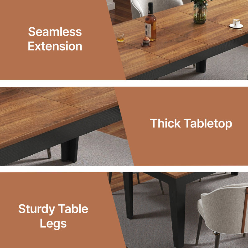 70-106In Large Extendable Kitchen Table, Wooden Rectangular Dining Table Suitable For 6~8 People, Walnut, Black