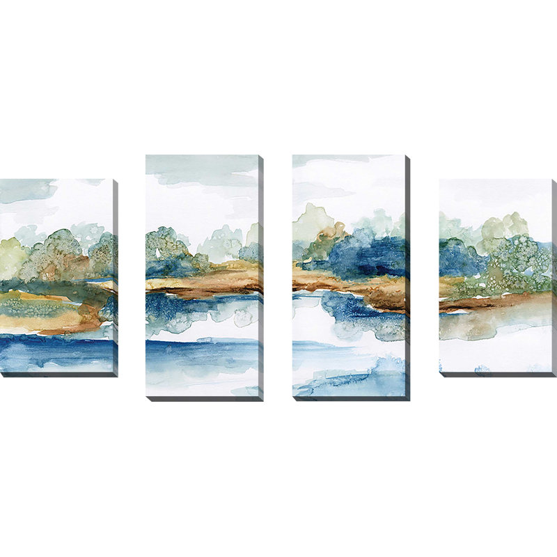 Blue Serenity - ensemble de 4 peintures sur toile tendue, 38" H x 72" W x 1.5" D