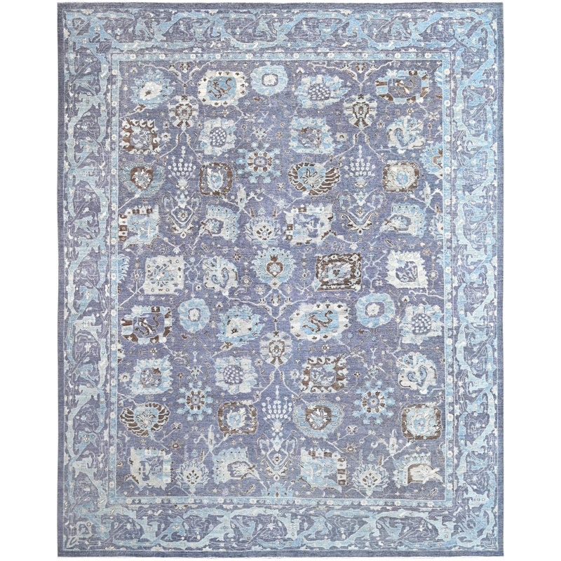 Tapis bleu noué à la main de haute qualité