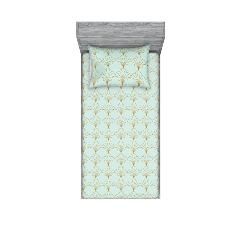  Ensemble de draps en microfibre géométrique, Vert menthe / brun sable, Ensemble de draps pour lit simple avec 1 taie d'or