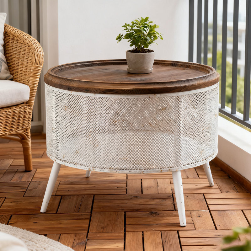 Table basse ronde en fer massif rétro brun, H 18,11 po x L 23,62 po x l 23,62 po