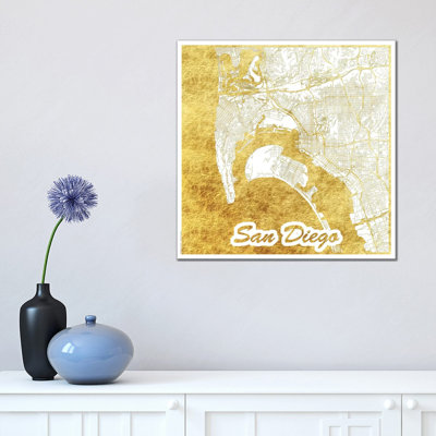 San Diego Leaf Urban Blueprint Map by Hubert Roguski - Wrapped Canvas Painting