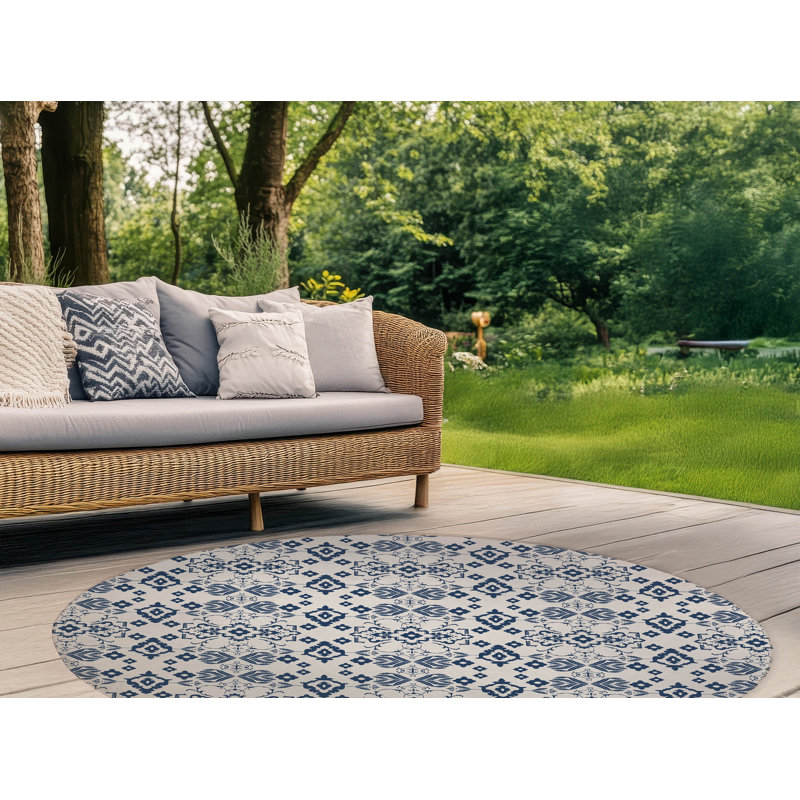 Block Outdoor Rug, Round 5'