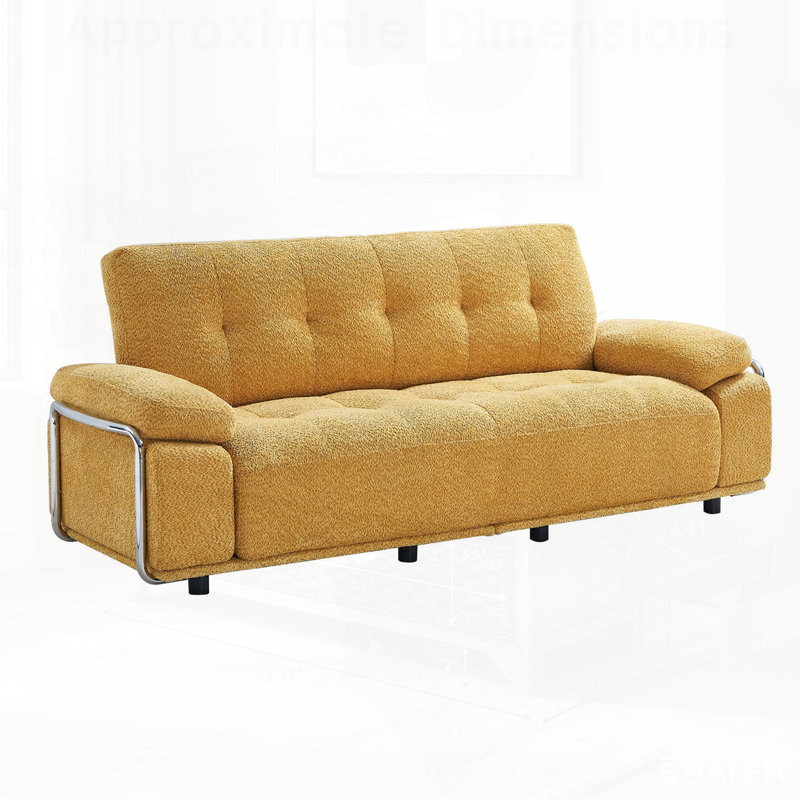 Canapé moderne avec coussins de siège et de dossier à compression, structure à accoudoirs en acier et tissu chenille doux pour un confort ultime