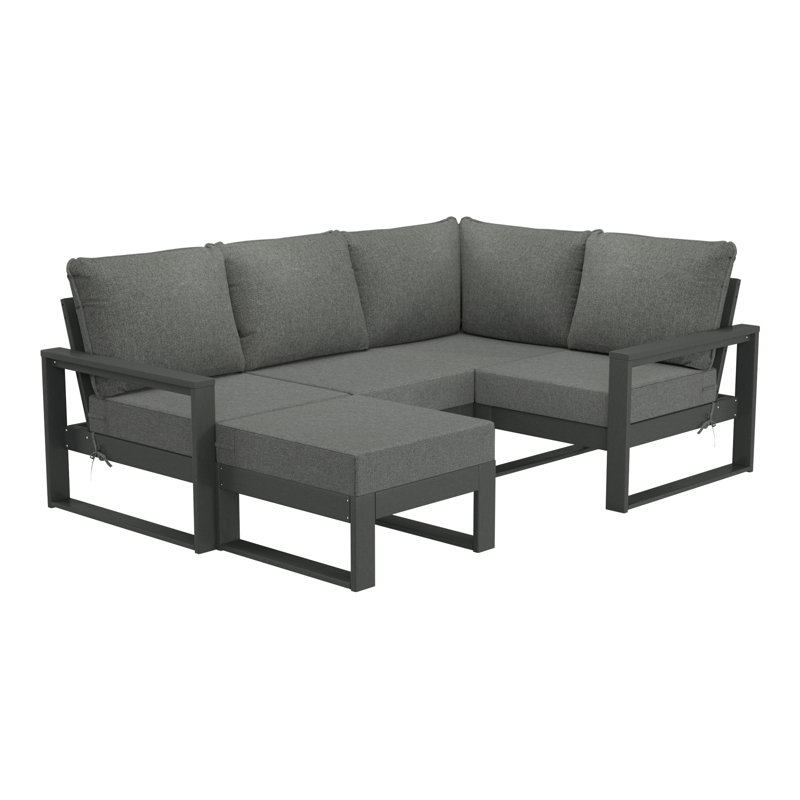 Ensemble de conversation de terrasse avec repose-pieds et cadre 5 pièces, Gris, Gris