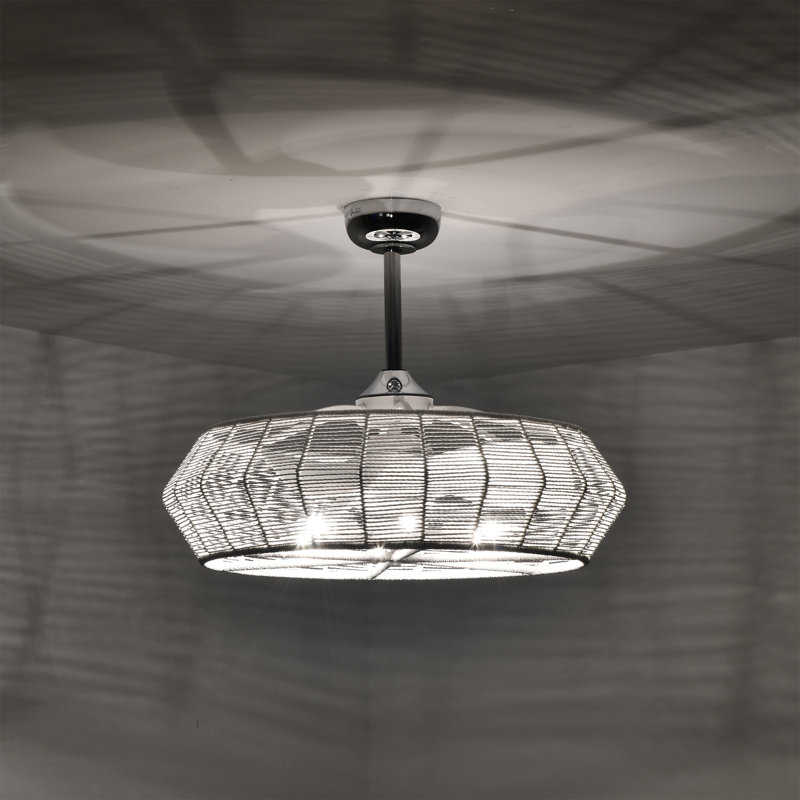 Akasha 28" Gloss White Rattan Rope Ceiling Fan Chandelier with Remote