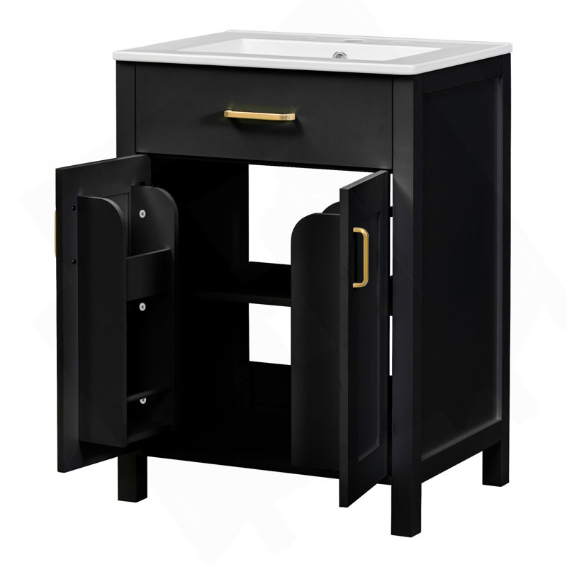 Meuble-lavabo moderne de 48 pouces avec lavabo en céramique, portes à fermeture en douceur, tiroir rabattable, tablettes de porte à double couche, solution de rangement élégante