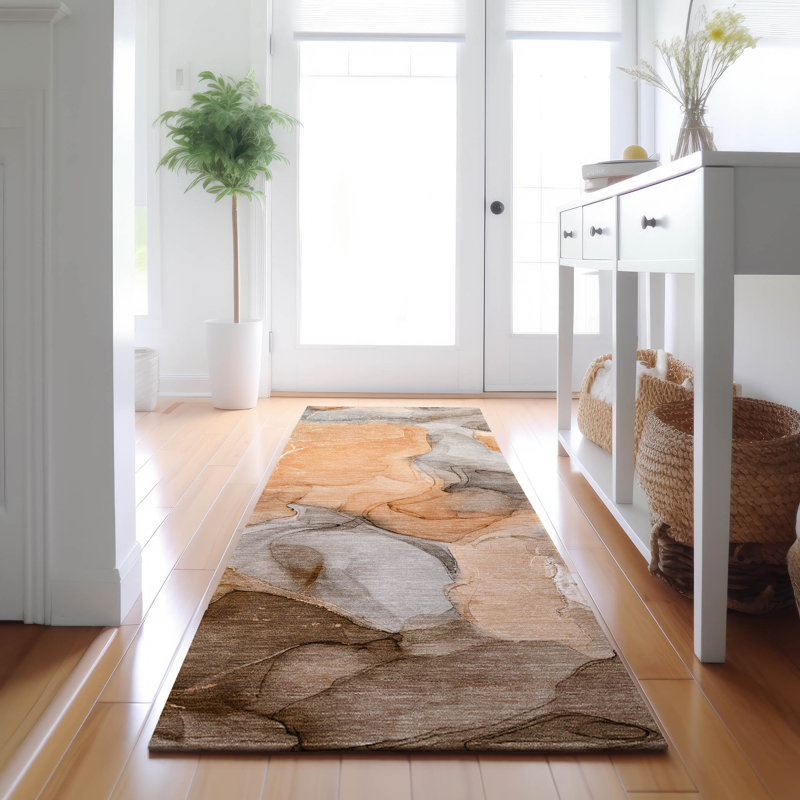 Tapis orange lavable à la machine de qualité supérieure 9 pi x 12 pi Cerrito AMF504, Tapis de couloir 2 pi 3 po x 7 pi 6 po