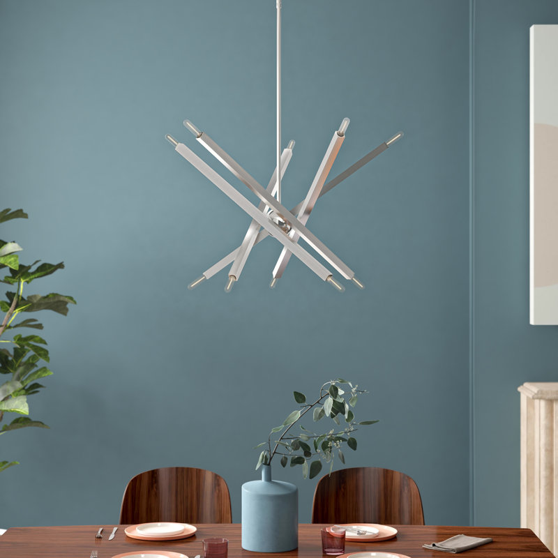 Lustre linéaire moderne à 10 lumières Swanner, Nickel brossé