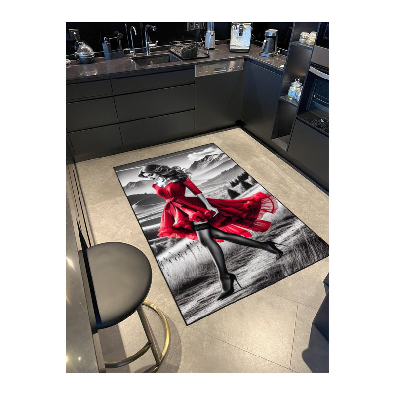 Tapis marche femme en robe rouge, Tapis de couloir 2 pi 6 po x 6 pi 7 po inclus