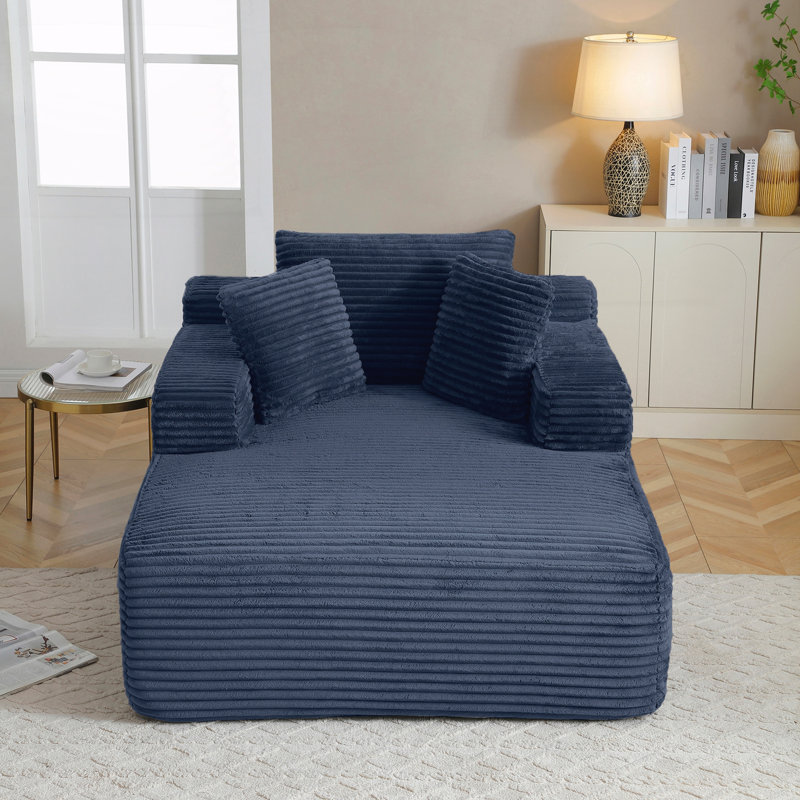 Fauteuil méridienne surdimensionné pour salon et chambre, accoudoirs larges, tissu velours côtelé, mousse haute densité, aucun assemblage requis