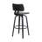 30" Swivel Black Wood Bar Stool In Gray Faux Leather With Black Metal