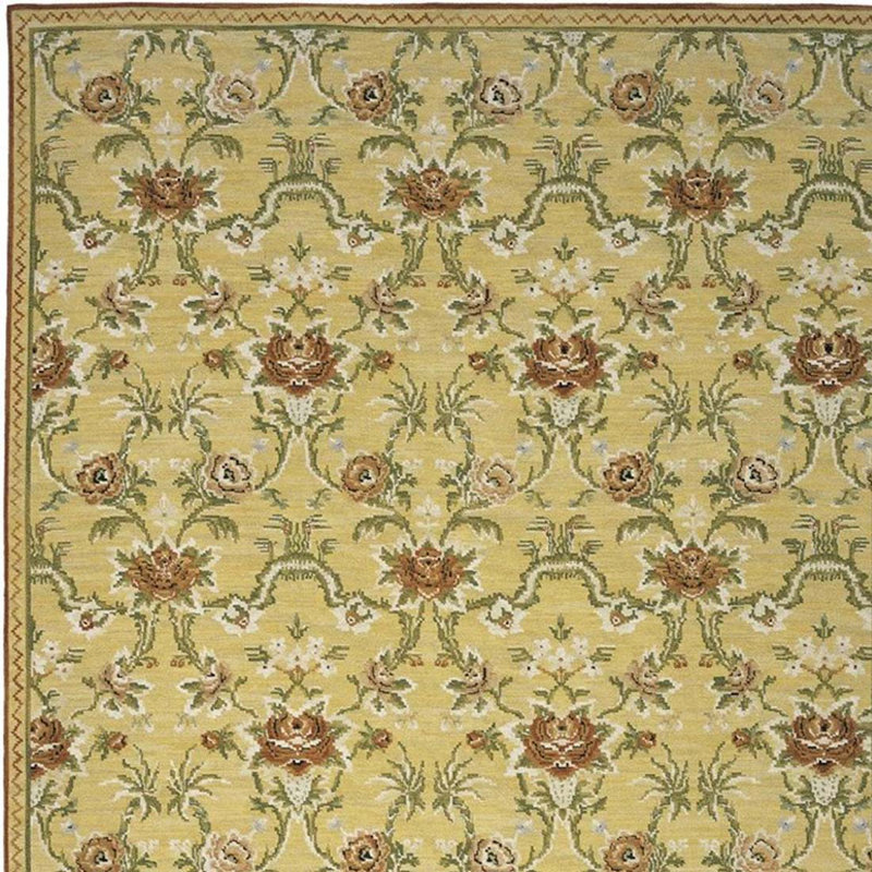 Hand-Knotted High-Quality Gold and Green Area Rug