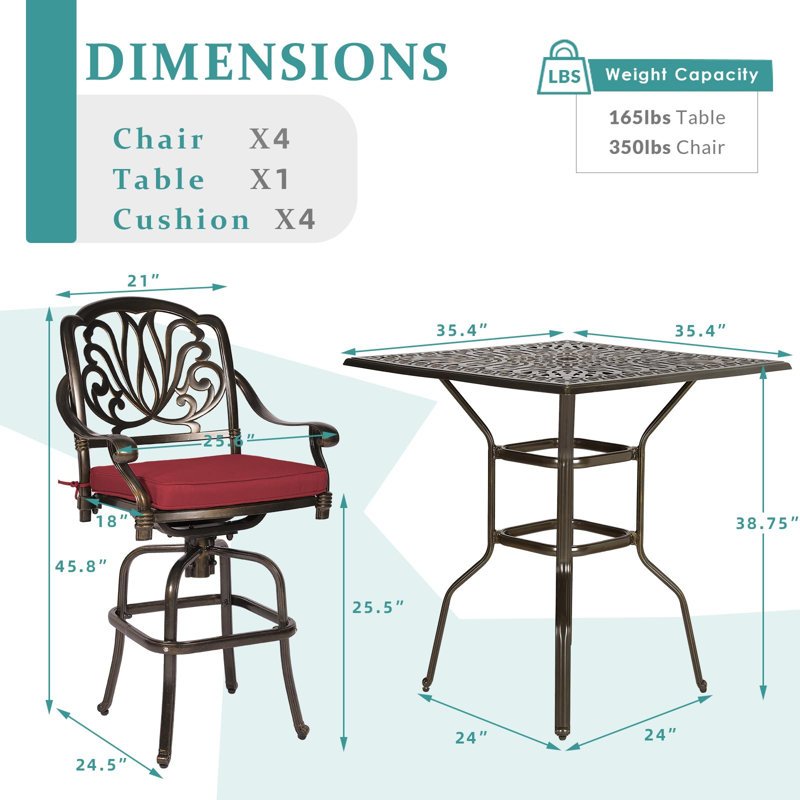 Ensemble de bar pivotant de 5 pièces Meetwarm, Red