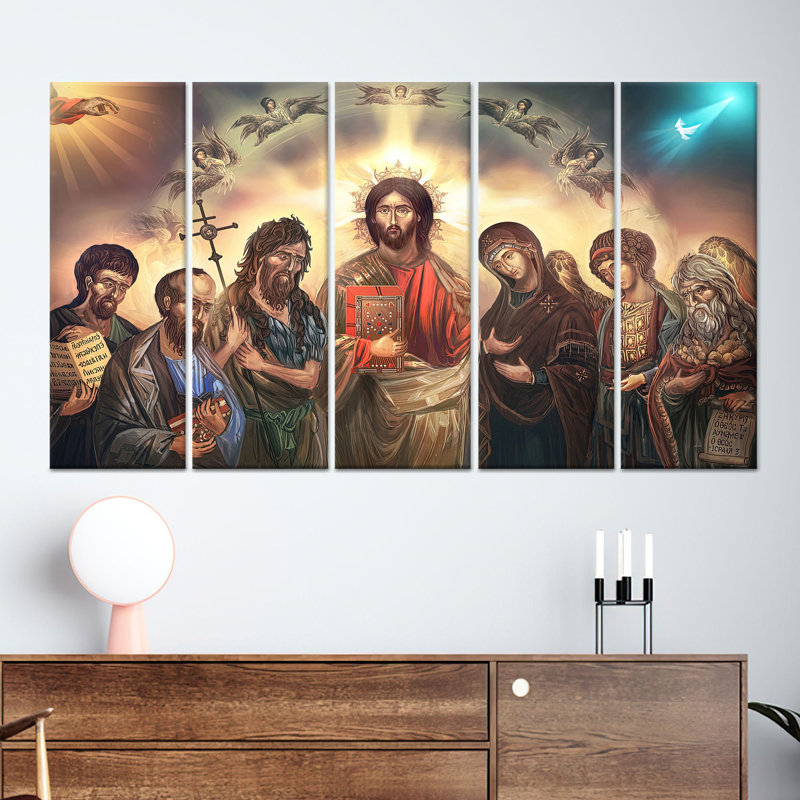 Reproduction d'art sur toile imprimée: Jésus-Christ, art mural en verre avec saints, toile tendue 5P, 43,3 po H x 98,4 po l