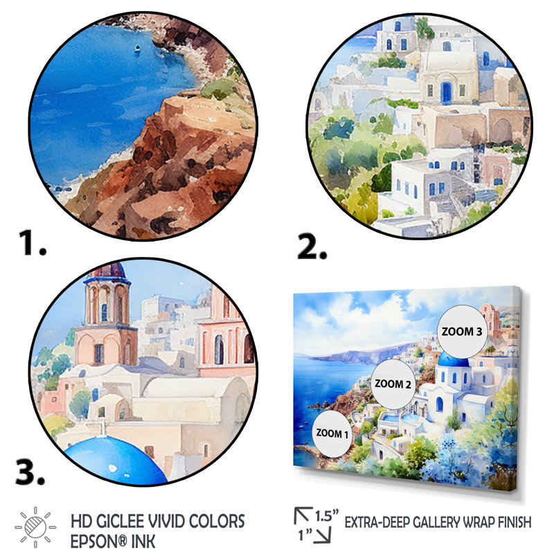 Santorini, Grèce, village côtier, sérénité I - Grèce, art mural, Cadre flottant doré, H 12 po x l 20 po x P 1 po