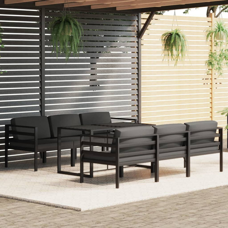 Ensemble de patio 7 pièces avec coussins aluminium anthracite