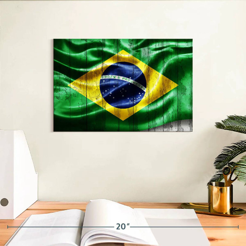 Drapeau du Brésil en bois grunge, H 8 po x l 12 po
